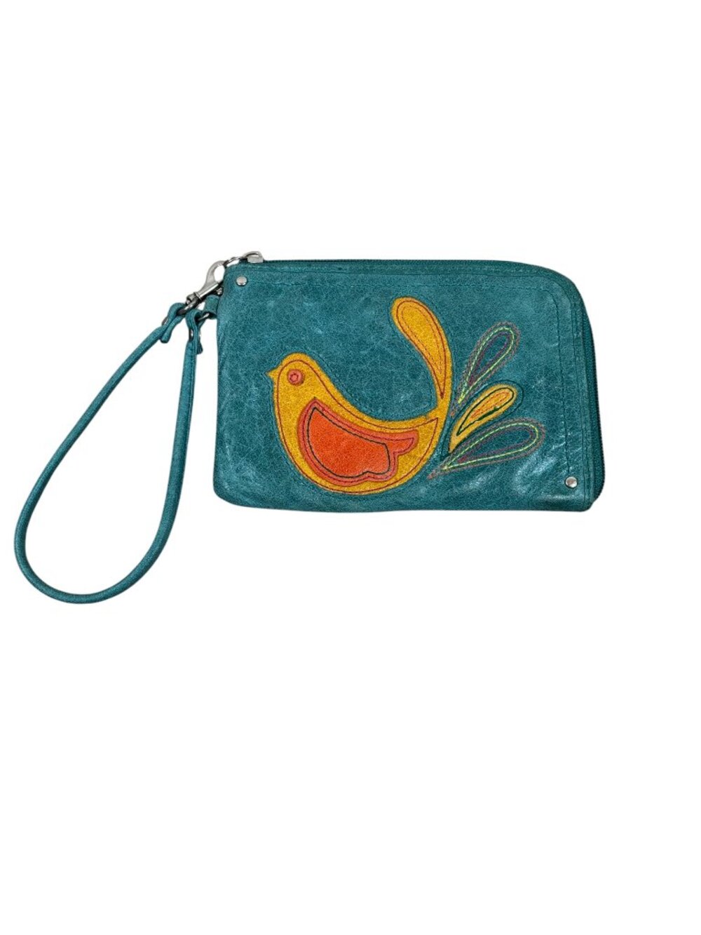 Fossil Leather Wristlet Wallet Ft Bird